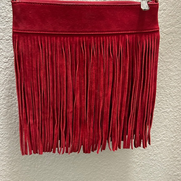 Michael Kors Bespoke Red Suede Fringed Crossbody Bag NWOT - Picture 4 of 13